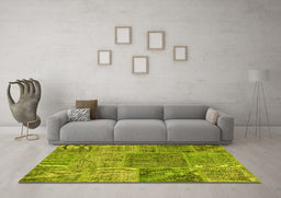 Machine Washable Patchwork Yellow Transitional Rug in a Living Room, wshcon940yw