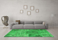 Machine Washable Patchwork Green Transitional Rug, wshcon940grn
