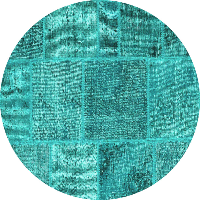 Round Patchwork Turquoise Transitional Rug, con940turq