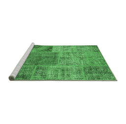 Sideview of Machine Washable Patchwork Emerald Green Transitional Area Rugs, wshcon940emgrn