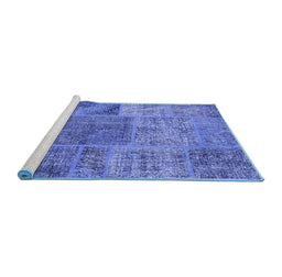 Sideview of Machine Washable Patchwork Blue Transitional Rug, wshcon940blu