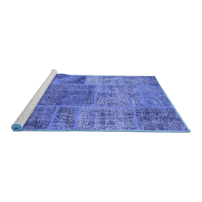 Sideview of Machine Washable Patchwork Blue Transitional Rug, wshcon940blu