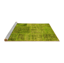 Sideview of Machine Washable Patchwork Yellow Transitional Rug, wshcon940yw