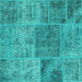 Square Machine Washable Patchwork Turquoise Transitional Area Rugs, wshcon940turq