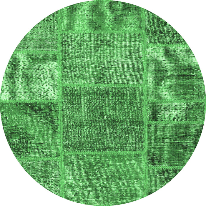 Round Patchwork Emerald Green Transitional Rug, con940emgrn