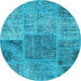 Round Machine Washable Patchwork Light Blue Transitional Rug, wshcon940lblu