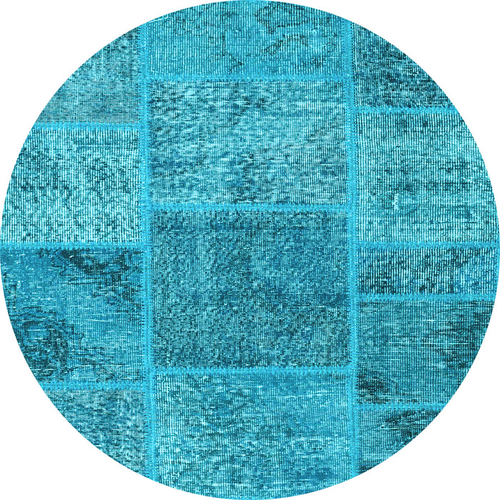 Round Patchwork Light Blue Transitional Rug, con940lblu