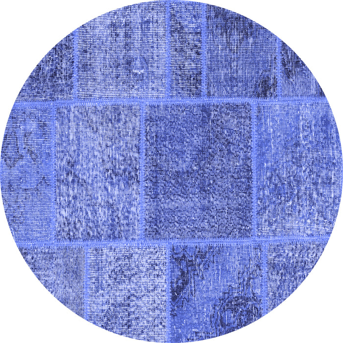 Round Machine Washable Patchwork Blue Transitional Rug, wshcon940blu