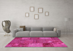 Machine Washable Patchwork Pink Transitional Rug in a Living Room, wshcon941pnk