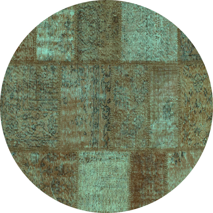 Round Patchwork Turquoise Transitional Rug, con941turq