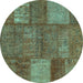 Round Patchwork Turquoise Transitional Rug, con941turq