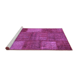 Sideview of Machine Washable Patchwork Purple Transitional Area Rugs, wshcon941pur