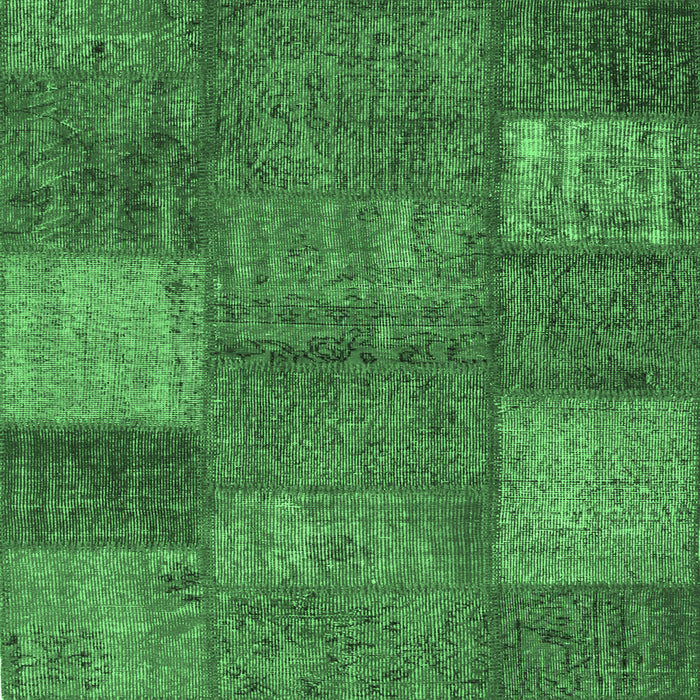 Square Machine Washable Patchwork Emerald Green Transitional Area Rugs, wshcon941emgrn