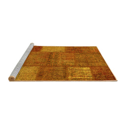 Sideview of Machine Washable Patchwork Yellow Transitional Rug, wshcon941yw