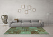 Machine Washable Patchwork Turquoise Transitional Area Rugs in a Living Room,, wshcon941turq
