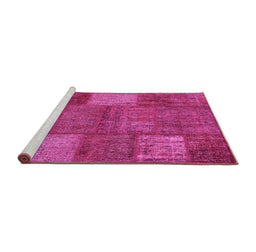 Sideview of Machine Washable Patchwork Pink Transitional Rug, wshcon941pnk