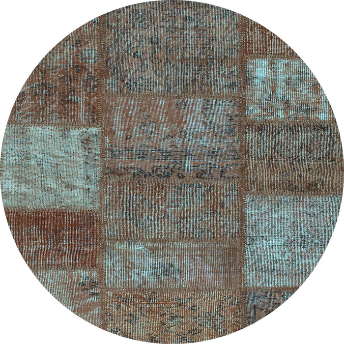Round Patchwork Light Blue Transitional Rug, con941lblu