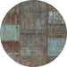 Round Patchwork Light Blue Transitional Rug, con941lblu