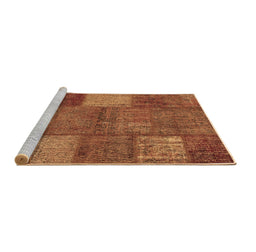 Sideview of Machine Washable Patchwork Brown Transitional Rug, wshcon941brn