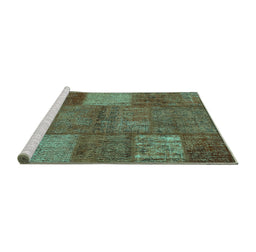 Sideview of Machine Washable Patchwork Turquoise Transitional Area Rugs, wshcon941turq