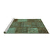 Sideview of Machine Washable Patchwork Turquoise Transitional Area Rugs, wshcon941turq
