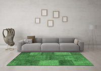 Machine Washable Patchwork Emerald Green Transitional Rug, wshcon941emgrn