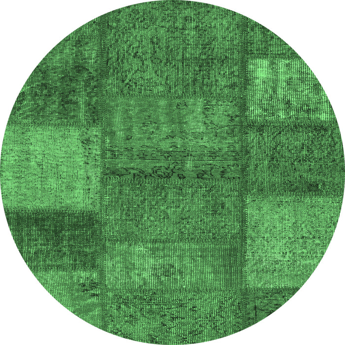 Round Machine Washable Patchwork Emerald Green Transitional Area Rugs, wshcon941emgrn
