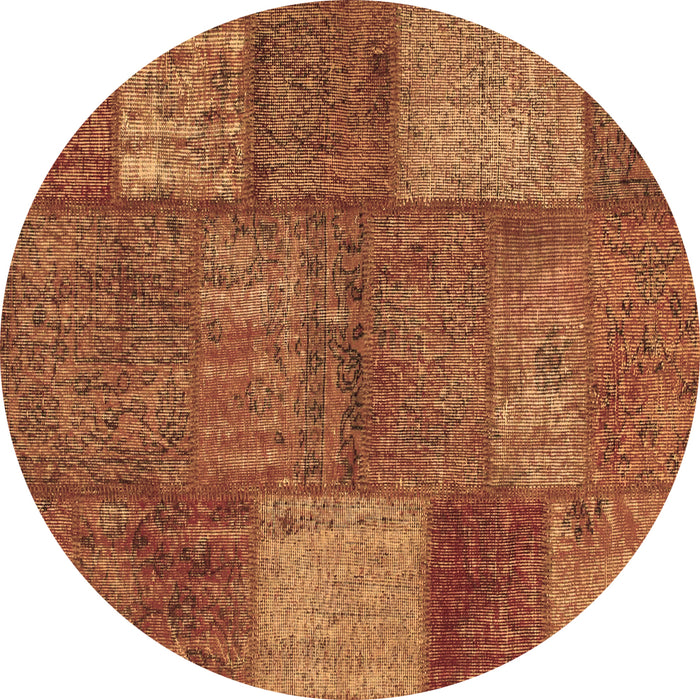 Round Machine Washable Patchwork Brown Transitional Rug, wshcon941brn