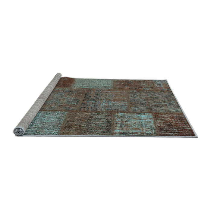 Sideview of Machine Washable Patchwork Light Blue Transitional Rug, wshcon941lblu