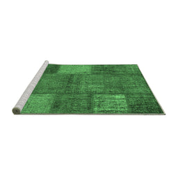 Sideview of Machine Washable Patchwork Emerald Green Transitional Area Rugs, wshcon941emgrn