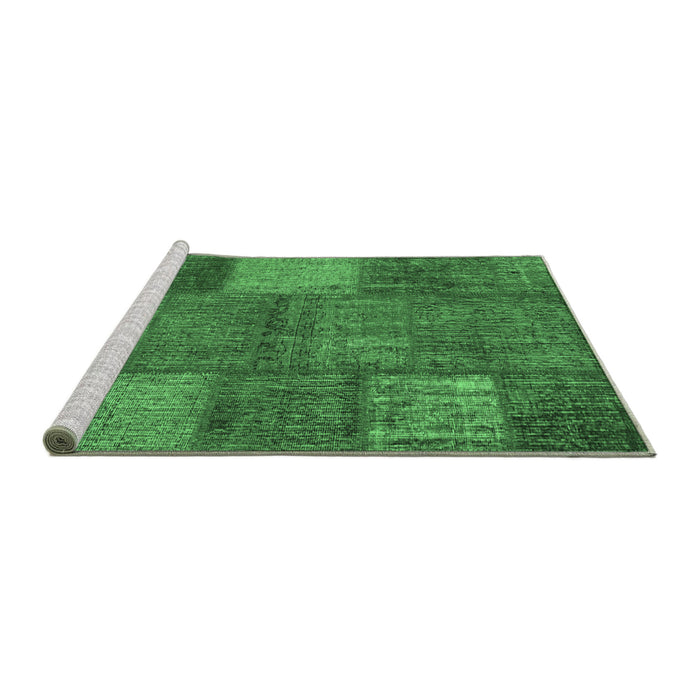 Sideview of Machine Washable Patchwork Emerald Green Transitional Area Rugs, wshcon941emgrn