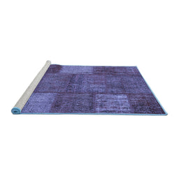 Sideview of Machine Washable Patchwork Blue Transitional Rug, wshcon941blu
