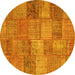 Round Machine Washable Patchwork Yellow Transitional Rug, wshcon942yw