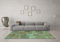 Machine Washable Patchwork Turquoise Transitional Area Rugs in a Living Room,, wshcon942turq
