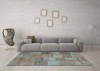 Machine Washable Patchwork Light Blue Transitional Rug, wshcon942lblu