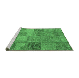 Sideview of Machine Washable Patchwork Emerald Green Transitional Area Rugs, wshcon942emgrn
