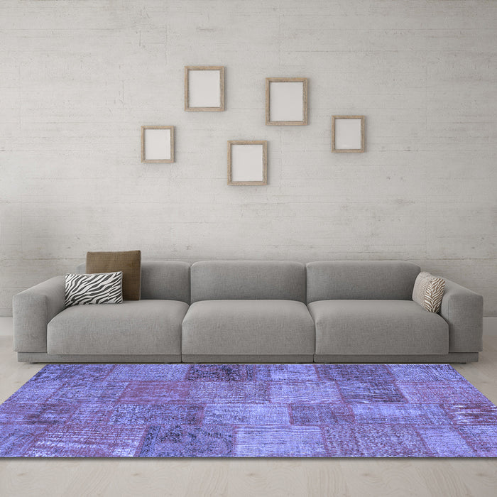 Machine Washable Patchwork Blue Transitional Rug in a Living Room, wshcon942blu