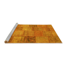 Sideview of Machine Washable Patchwork Yellow Transitional Rug, wshcon942yw