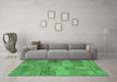 Machine Washable Patchwork Emerald Green Transitional Area Rugs in a Living Room,, wshcon942emgrn