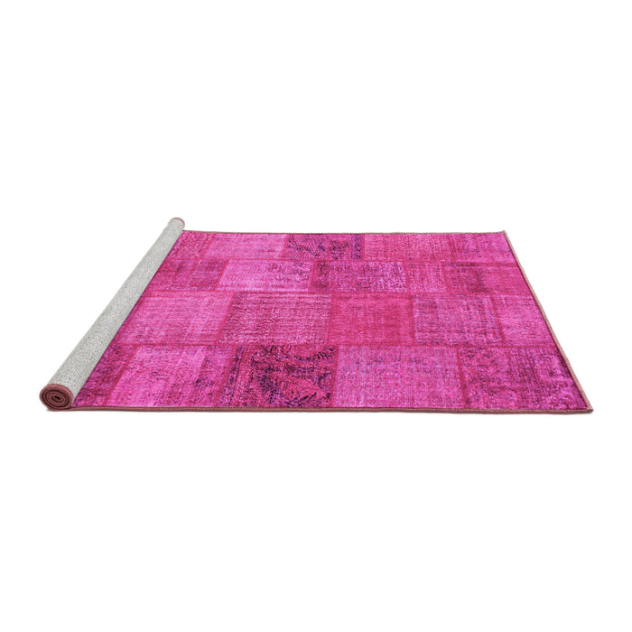 Sideview of Machine Washable Patchwork Pink Transitional Rug, wshcon942pnk