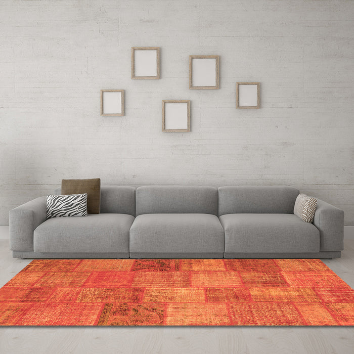 Machine Washable Patchwork Orange Transitional Area Rugs in a Living Room, wshcon942org