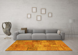 Machine Washable Patchwork Yellow Transitional Rug in a Living Room, wshcon942yw