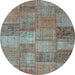 Round Machine Washable Patchwork Light Blue Transitional Rug, wshcon942lblu