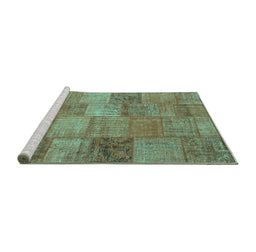 Sideview of Machine Washable Patchwork Turquoise Transitional Area Rugs, wshcon942turq