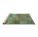 Sideview of Machine Washable Patchwork Turquoise Transitional Area Rugs, wshcon942turq