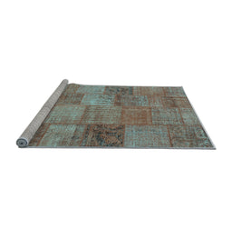 Sideview of Machine Washable Patchwork Light Blue Transitional Rug, wshcon942lblu