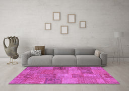 Machine Washable Patchwork Purple Transitional Area Rugs in a Living Room, wshcon942pur