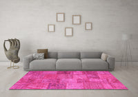 Machine Washable Patchwork Pink Transitional Rug, wshcon942pnk