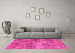 Machine Washable Patchwork Pink Transitional Rug in a Living Room, wshcon942pnk