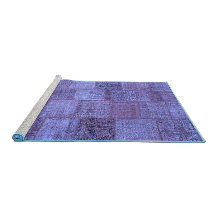 Sideview of Machine Washable Patchwork Blue Transitional Rug, wshcon942blu